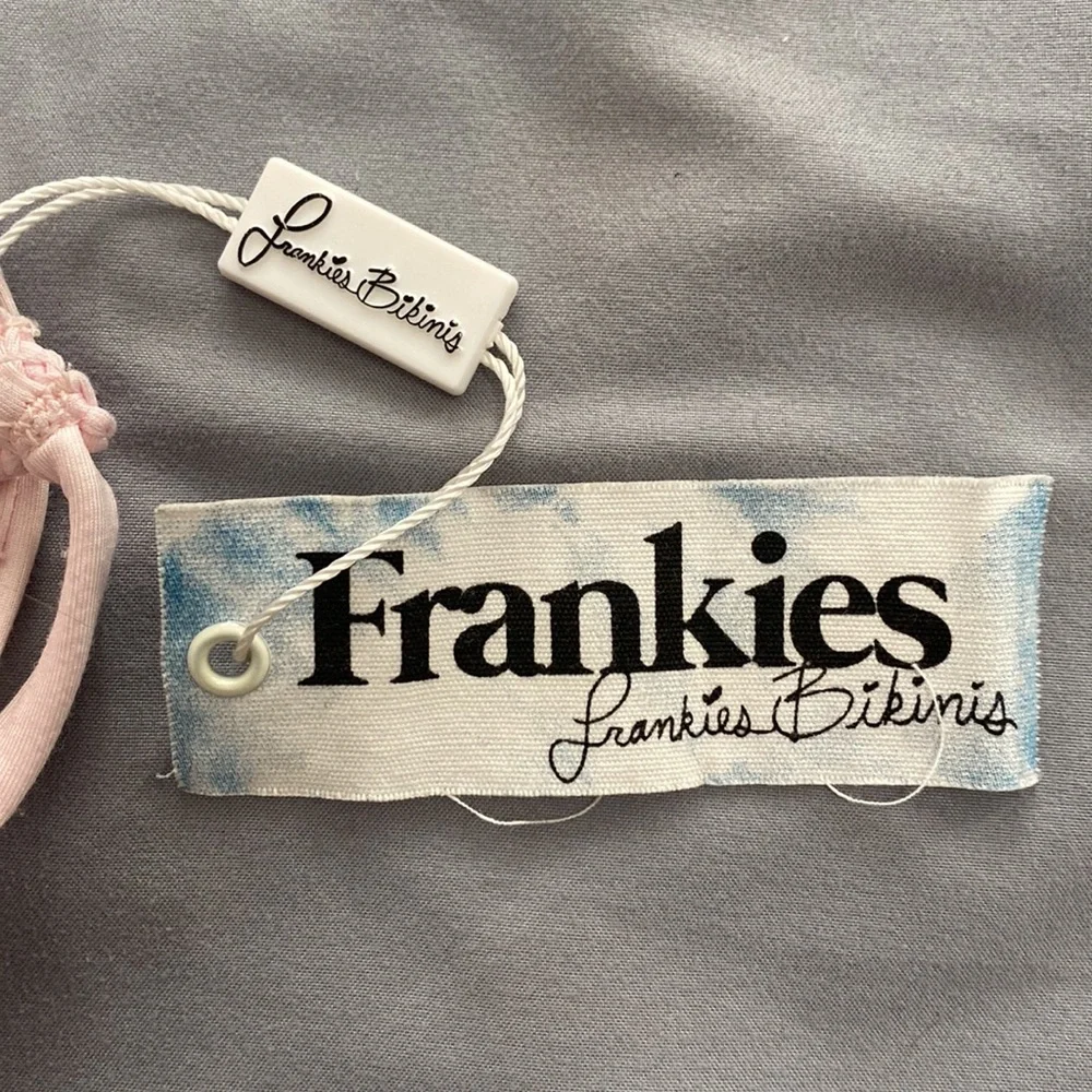 Frankie’s Bikinis Baby Pink Crochet Trim Triangle Top